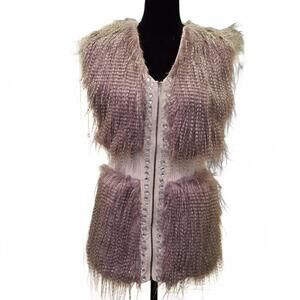 "ASHLEY STEWART" SZ. 12, FUR and Rhinestone, zip-up, sweater material vest.